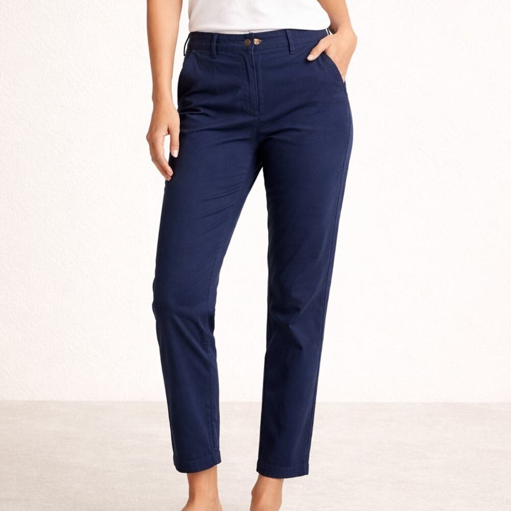 NEW Talbots Navy Girlfriend Chinos Size 4 Straight Leg‎ Cotton Work Pants Cuffed